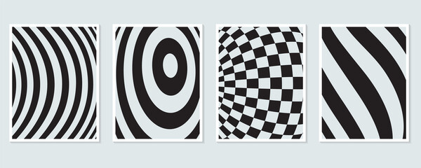 Poster - trendy set of abstract creative art composition. vector black white image of bend pattern for wall d