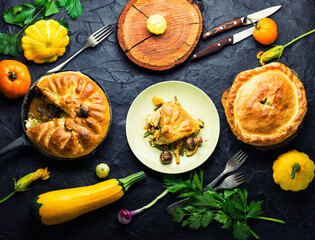 Wall Mural - Summer pie with zucchini and squash,top view