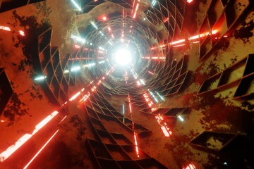 Poster - Tunnel Sci-Fi looping environment, Technology digital abstract background.3d rendering illustration. Abstract creative futuristic background..