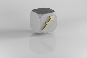 Aufkleber - Golden zodiac sign Sagittarius on a cube background. 3d rendering illustration. Abstract contemporary colors pattern for design.