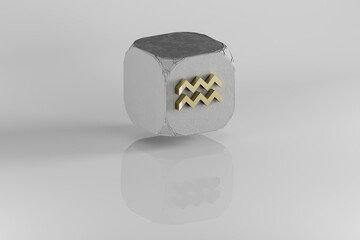 Aufkleber - Golden zodiac sign Aquarius on a cube background. 3d rendering illustration. Abstract contemporary colors pattern for design.