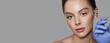 Eye wrinkle injection. Beautiful woman getting eye wrinkle injection for facial rejuvenation and wrinkle removal. Web banner