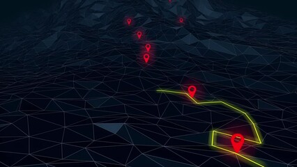 Wall Mural - overview of a winding hiking trail through the mountains with waypoints - 3d illustration