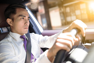 Wall Mural - Handsome young man driving a car