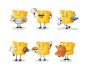 cheese restaurant group character. cartoon mascot vector