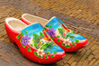 traditional multicolored clogs on a street in the historic center of the city of Breda. Netherlands.