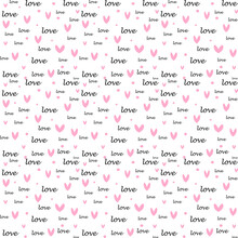 Repeating Hearts, Round Dots And Word Love. Romantic Seamless Pattern. Pattern For Valentine's Day Simple Heart Seamless Design
