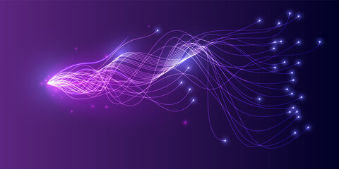 Poster - Vector wave lines flowing dynamic in blue green colors isolated on black background for concept of AI technology, digital, communication, science, music