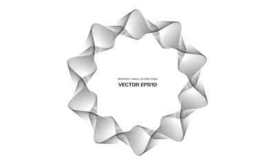 Fototapete - Vector abstract circles lines wavy in round frame black isolated on white background with empty space for text