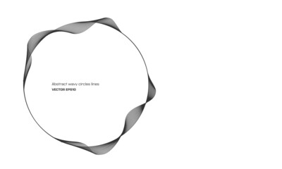 Fototapete - Vector abstract circles lines wavy in round frame black isolated on white background with empty space for text