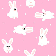 Cute Bunnies Seamless Pattern. White Rabbits Cartoon. Wrapping Paper, Fashion Fabrics, Prints. Newborn Print. 