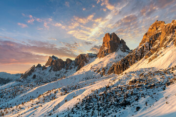 Wall Mural - beautiful winter sunset in the mountains