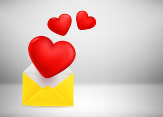 Poster - Paper envelope with hearts. Mailing with love concept. 3d vector illustration