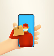 Aufkleber - Fast online order and delivery concept. Coronavirus time. 3d vector banner with copy space