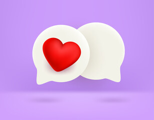 Aufkleber - Speech clouds with heart sign. Love message concept. 3d vector illustration
