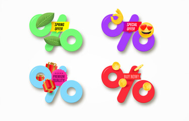 Poster - Different sale labels with percentage sign. 3d vector clipart