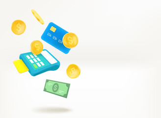 Aufkleber - Shopping and ecommerce concept with payment terminal and money. Banner with copy space