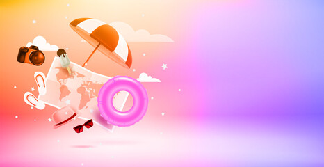 Poster - Falling gift boxes. 3d vector landscape orientation banner with copy space
