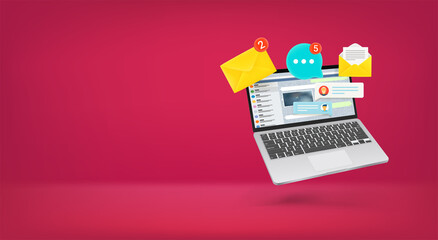 Aufkleber - laptop with notifications. Vector banner with copy space