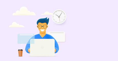 Aufkleber - Clerk at the office. 3d vector banner with copy space