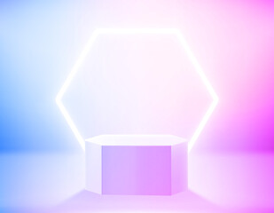 Poster - Bright Interior with neon glow and podium