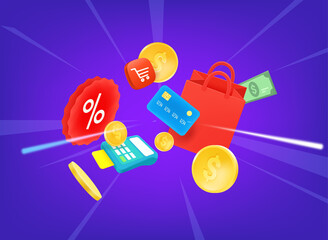 Poster - Digital shopping concept. 3d vector illustration