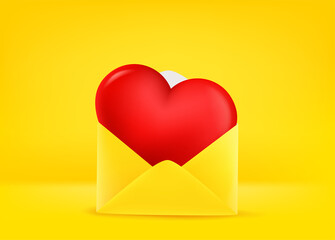Aufkleber - Paper envelope with heart. Mailing with love concept. 3d vector illustration