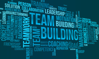 team building word cloud template. business concept vector background.