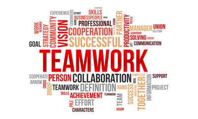 Teamwork word cloud template. Business concept vector background.