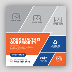 Wall Mural - Medical healthcare square flyer social media post web promotion banner template