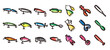 Fishing lure icon set for graphic (Hand-drawn line, colored version)
