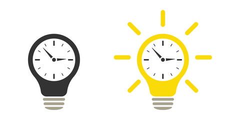 Poster - Clock inside a light bulb. Time concept. Icon set. Illustration
