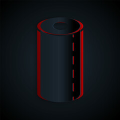 Sticker - Paper cut Paper towel roll icon isolated on black background. Paper art style. Vector Illustration