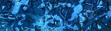 Blue Ice Shards Close-up. Crystal Clear River Water. Abstract Natural Pattern, Background, Wallpaper. Concept Image, Macro Photography, Graphic Resources. Stained Glass Texture