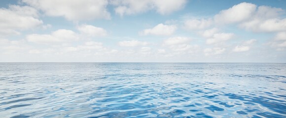 Wall Mural - Clear blue sky with cumulus clouds above the Mediterranean sea. Idyllic seascape. Travel destinations, sport, sailing, cruise, recreation, vacations, environmental conservation concepts