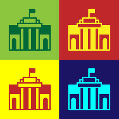 Sticker - Pop art Prado museum icon isolated on color background. Madrid, Spain. Vector