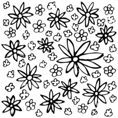 Wall Mural - A simple hand-drawn floral pattern. Rough black and white vector sketch isolated on transparent background