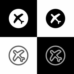 Poster - Set Plane icon isolated on black and white background. Flying airplane icon. Airliner sign. Vector