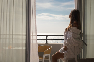 Sticker - Shot of beautiful young woman in white robe