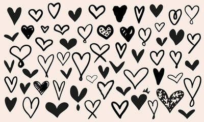 Wall Mural - Doodled hearts collection. Different, hand drawn vector love signs seperatly icons in a bundle.