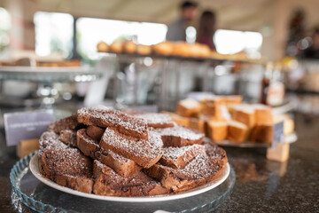 Slices of chocolate cake in an hotel restaurant buffet