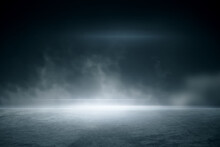 Abstract Background With Concrete Ground And Foggy Clouds And Mock Up Place. Landing Page Concept.