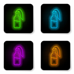 Poster - Glowing neon line Cocktail molotov icon isolated on white background. Black square button. Vector