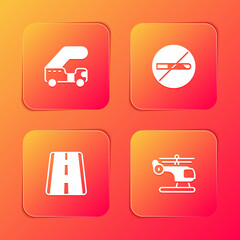 Sticker - Set Passenger ladder, No Smoking, Airport runway and Helicopter icon. Vector