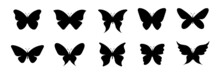 Black Silhouettes Of Butterflies On A White Background. For Decoration, Design, Stencils For Cutting