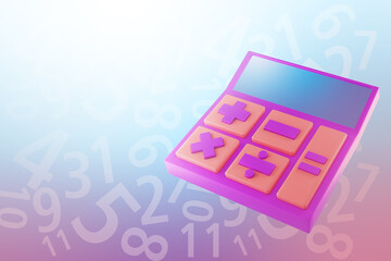 Poster - Business accounting concept. Calculator as symbol of audit. Pink calculator next to space for text. Business audit. Accounting for company income and expenses. Financial services. 3d rendering.
