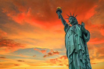 statue of liberty at sunset