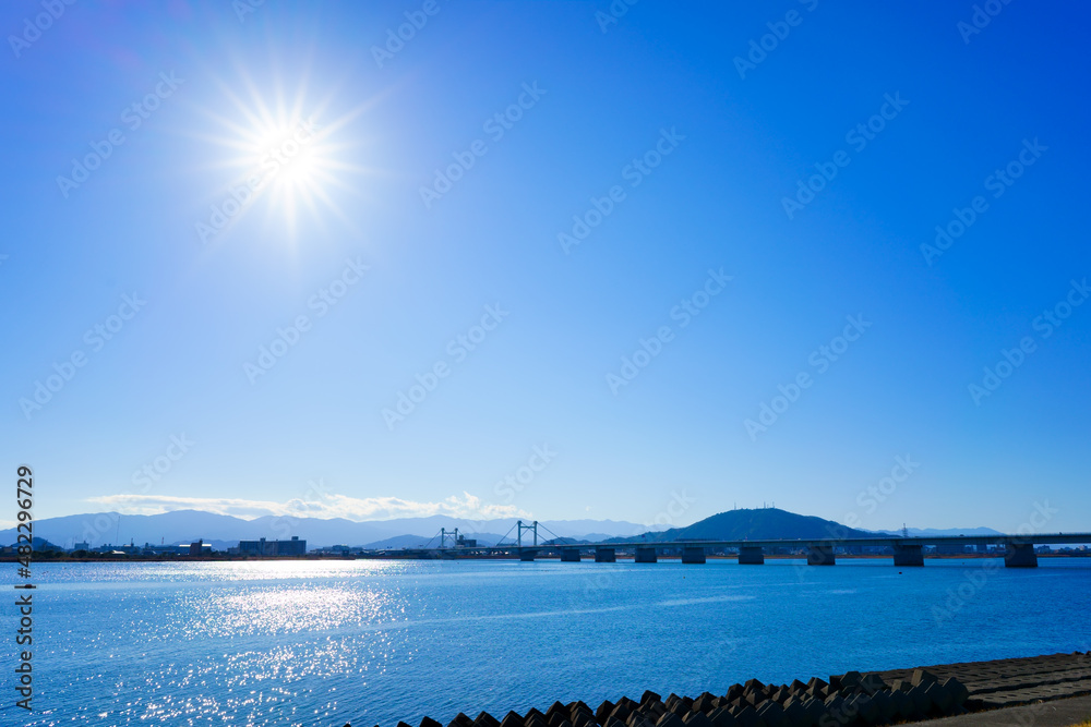 洋画 徳島県吉野川の風景 吉野川(徳島県徳島市) の Stock フォト | Adobe Stock