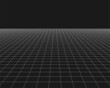© Elena - Wireframe perspective grid. White infinity mesh on black background, Abstract retro style. Vector illustration
