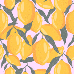 Wall Mural - Vector seamless pattern of lemons. Citrus design. Bright design.